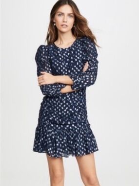 Navy Blue Printed Ruffle Hem Dress